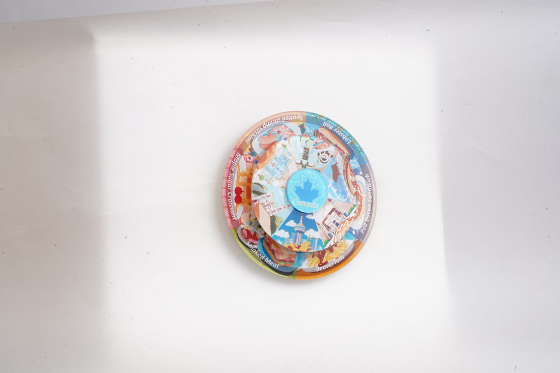 Canadian Urban Cuisine Rotating Puzzle Fridge Magnet | Unlock a Culinary Adventure Map