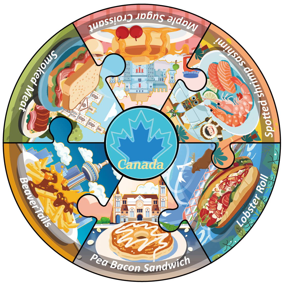 Canadian Urban Cuisine Rotating Puzzle Fridge Magnet | Unlock a Culinary Adventure Map